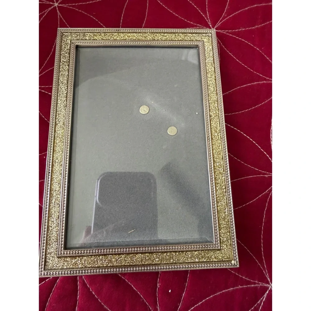 Gold Glitter Beaded Border Picture Frame 5x7 Tabletop Display Silver Trim